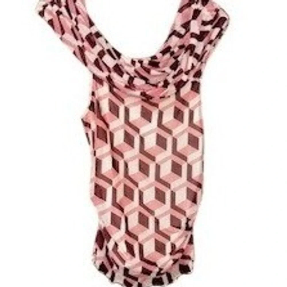 Bold Elements Pink Geometric Geo Print Cowl‎ Neck Ruched Top XS